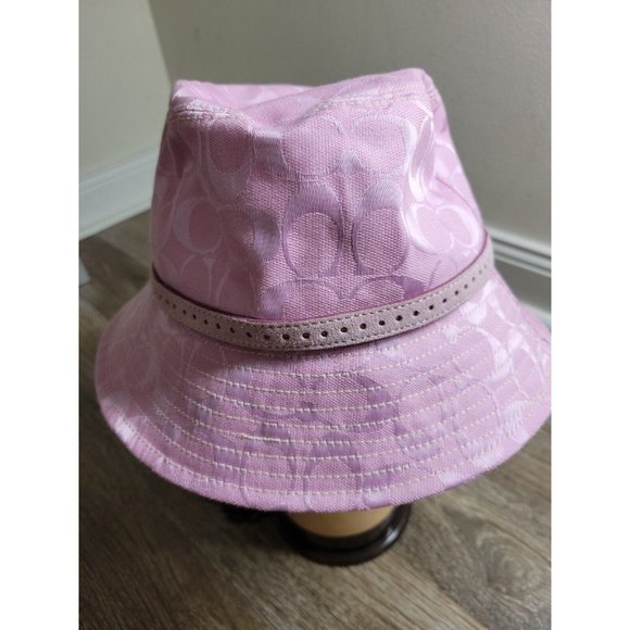 Vintage Coach Women S Pink Bucket Leather Strap Hat Signature CC Jacquard Y2K main image 9